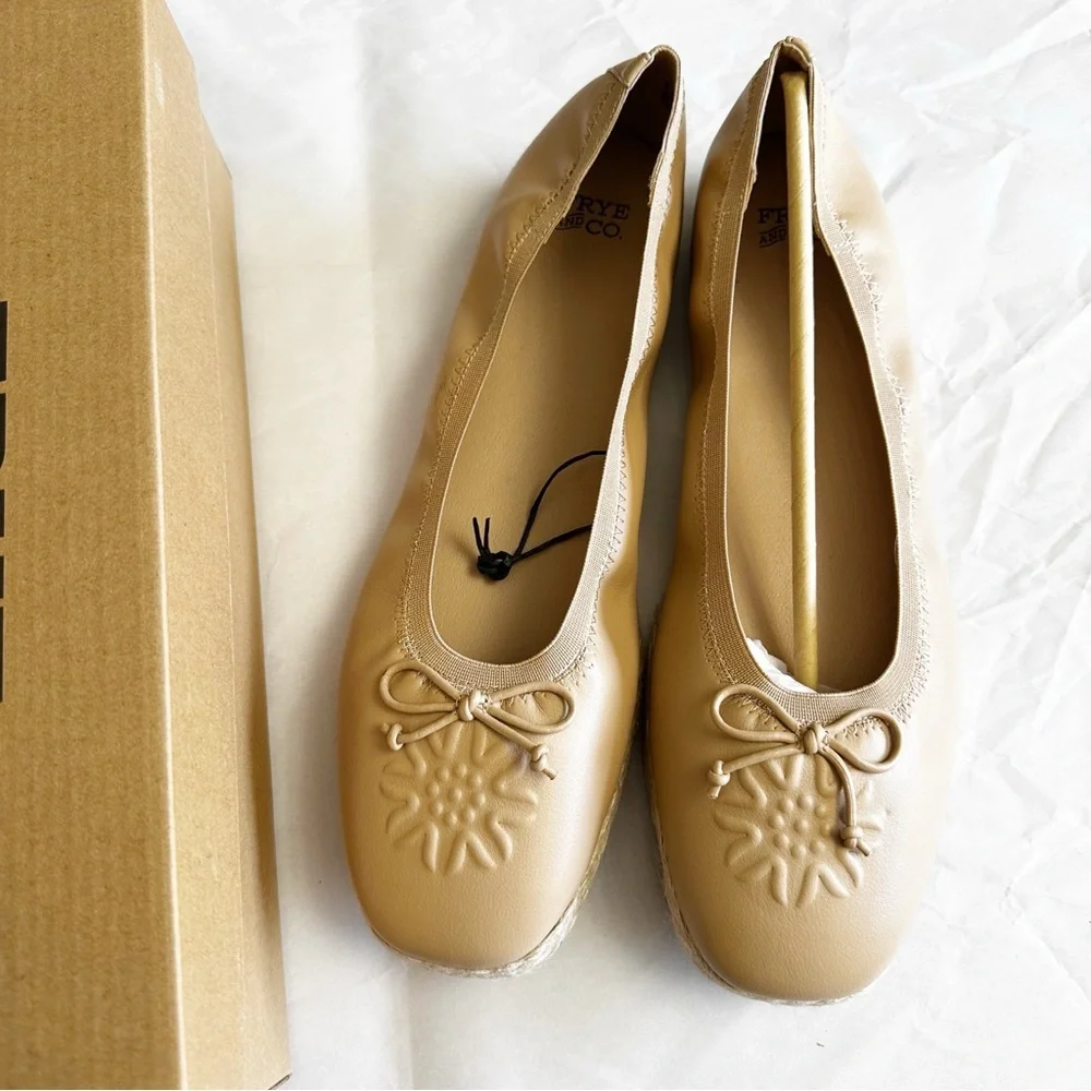 Frye &Co Womens Espadrille Ballet Flats Slip On Tan Beige New Neutral Minimalist